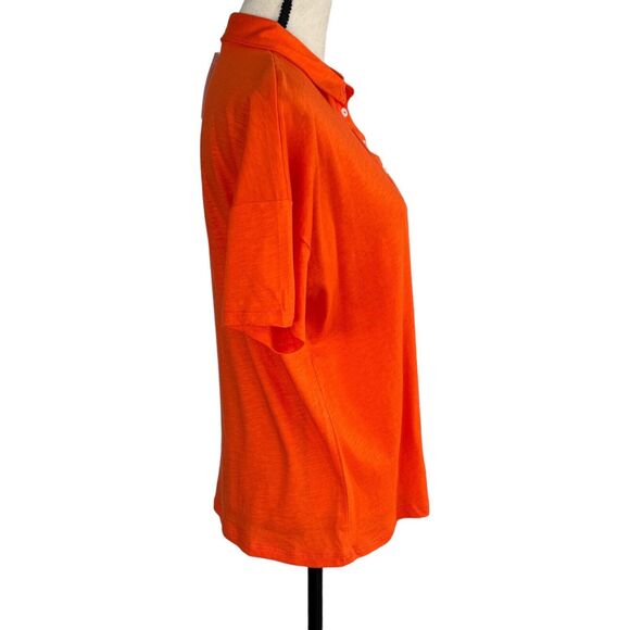 Style & Co Large Polo Top Short Sleeves Button Neck Lightweight Collared Orange - Picture 4 of 9